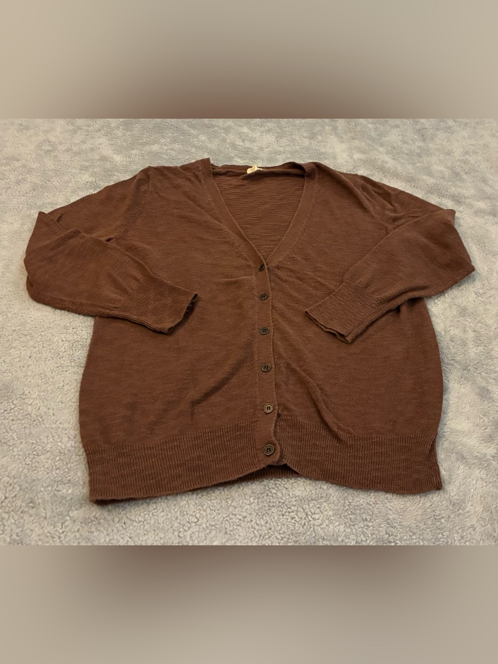 Women's J Crew Brand Brown V-Neck 3/4 sleeve Button Cardigan Sweater Size Medium